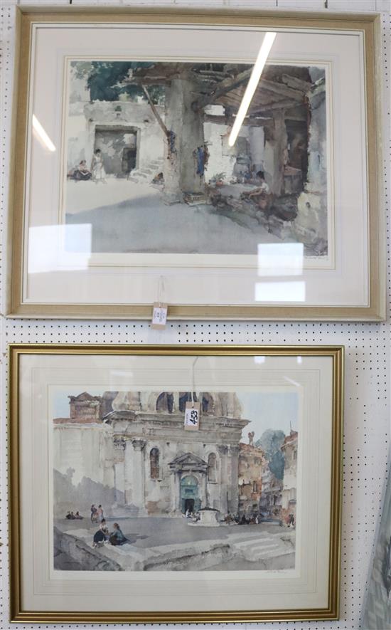 Sir William Russell Flint (1880-1969), two signed coloured prints, Campo San Troveso & Conversation, St Martin dArdeche